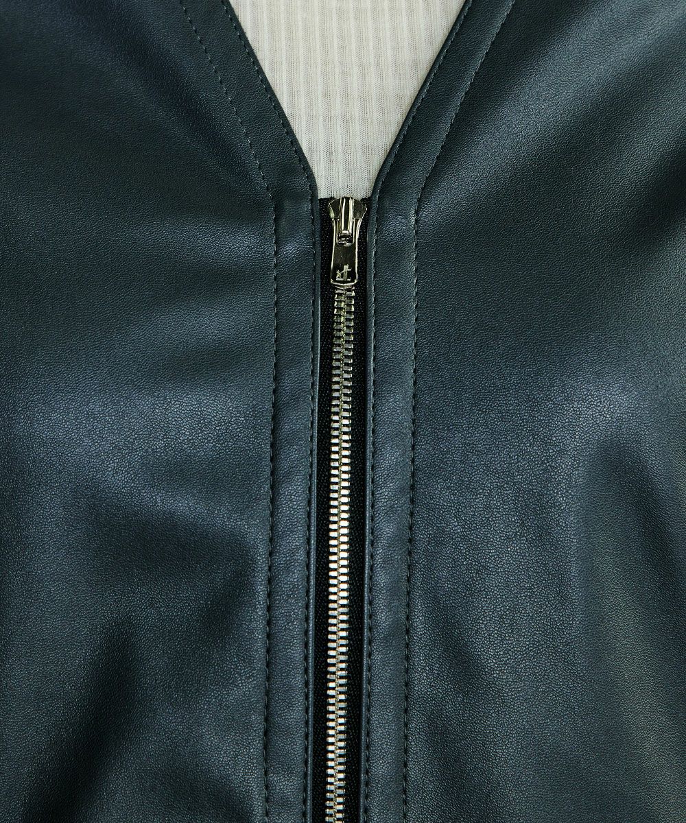 【新品】24AW ソブ フェイクレザーノーカラージャケット 黒 現行 ダブスタ Sov. ジャケット ノーカラージャケット フェイクレザーノーカラー