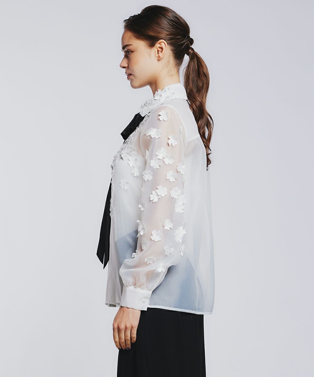 Sov. / オーガンジーフラワーボウタイシャツ TOPS Night STORE