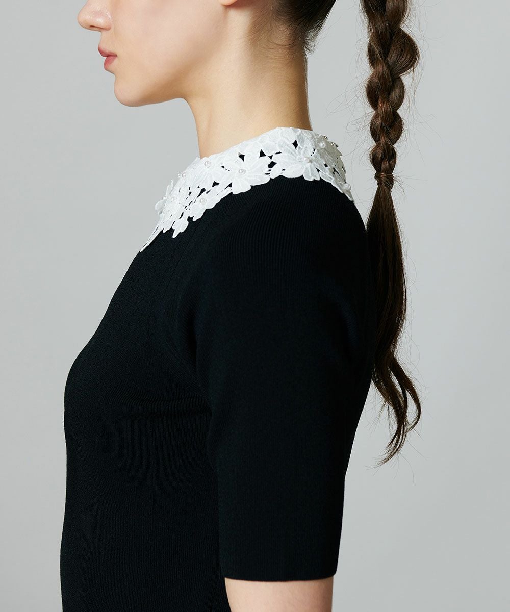 Sovパール刺繍ニットトップス　ブラック　36 Sov. / パール刺繍ニットトップス TOPS Night STORE | ダブル