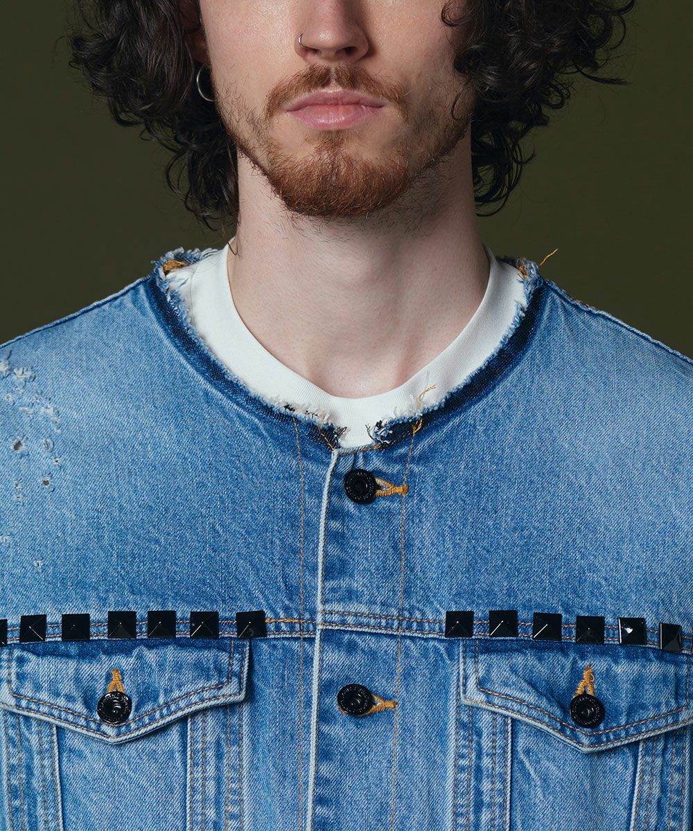 D/him ノーカラースタッズデニムジャケット(SALE) JACKETS Night STORE