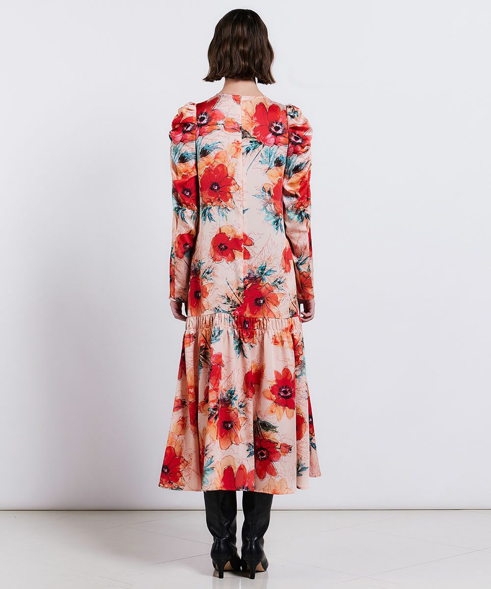 Sov. / フラワーサテンパフスリーブワンピース(SALE) DRESS Night