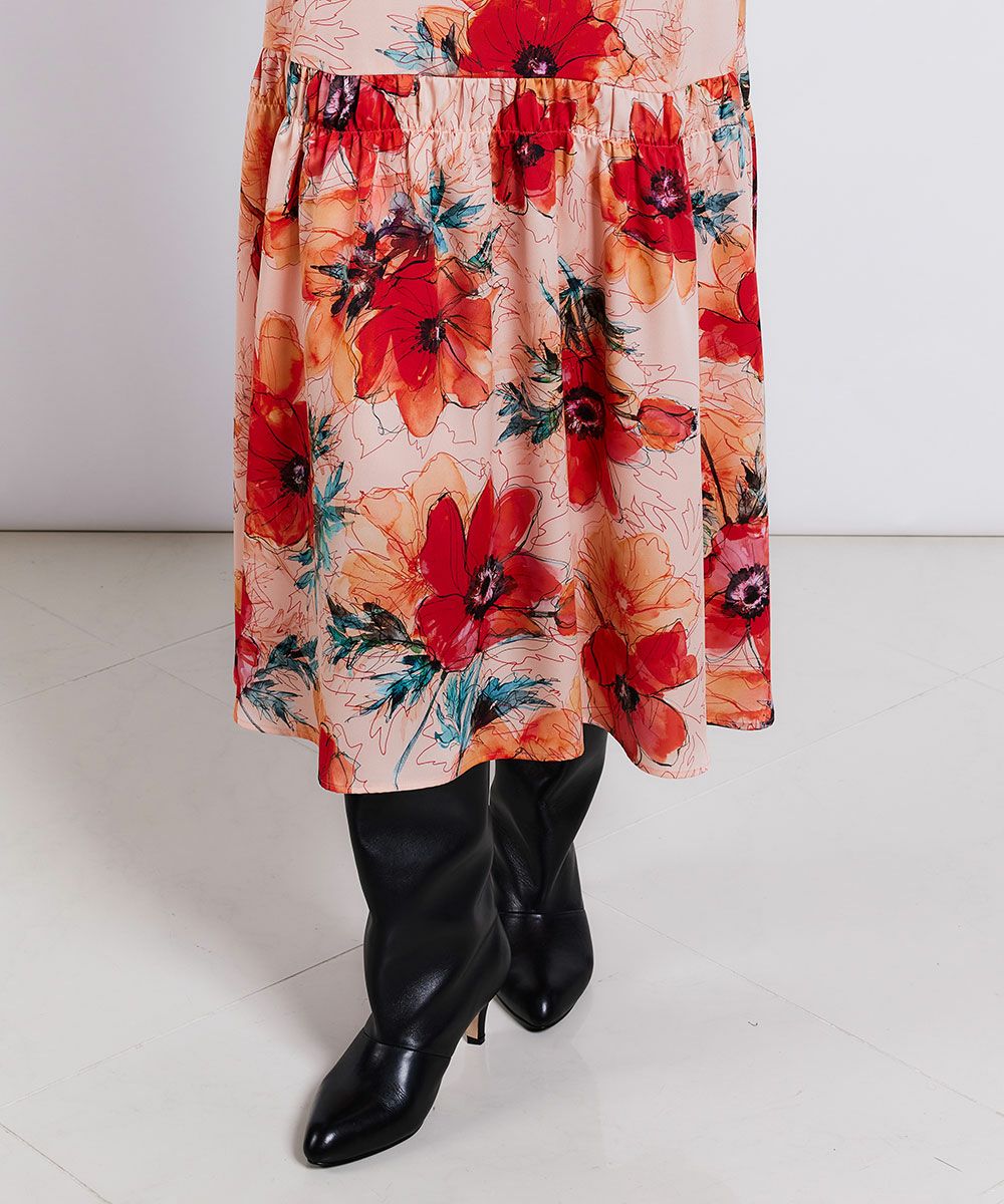 Sov. / フラワーサテンパフスリーブワンピース(SALE) DRESS Night