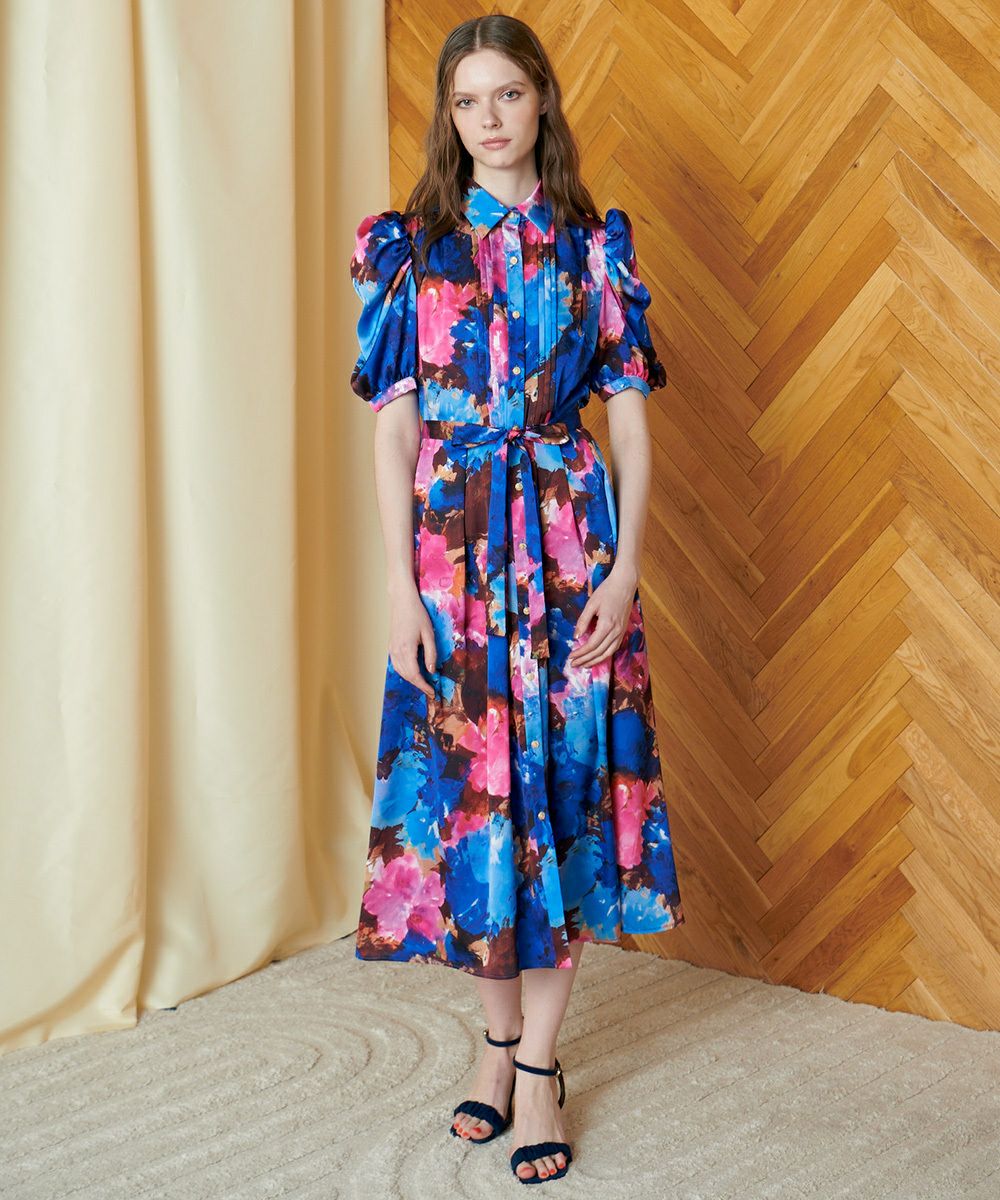 CORCOVADO / Polyester Satin パフスリーブシャツドレス DRESS Night