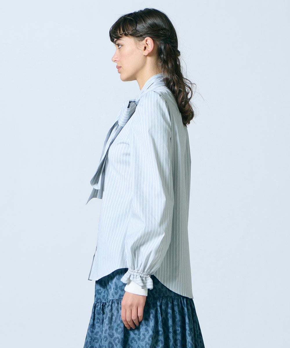 Sov. / パフスリーブストライプボウタイブラウス(SALE) TOPS Night