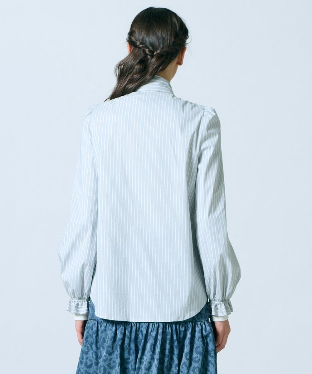 Sov. / パフスリーブストライプボウタイブラウス(SALE) TOPS Night