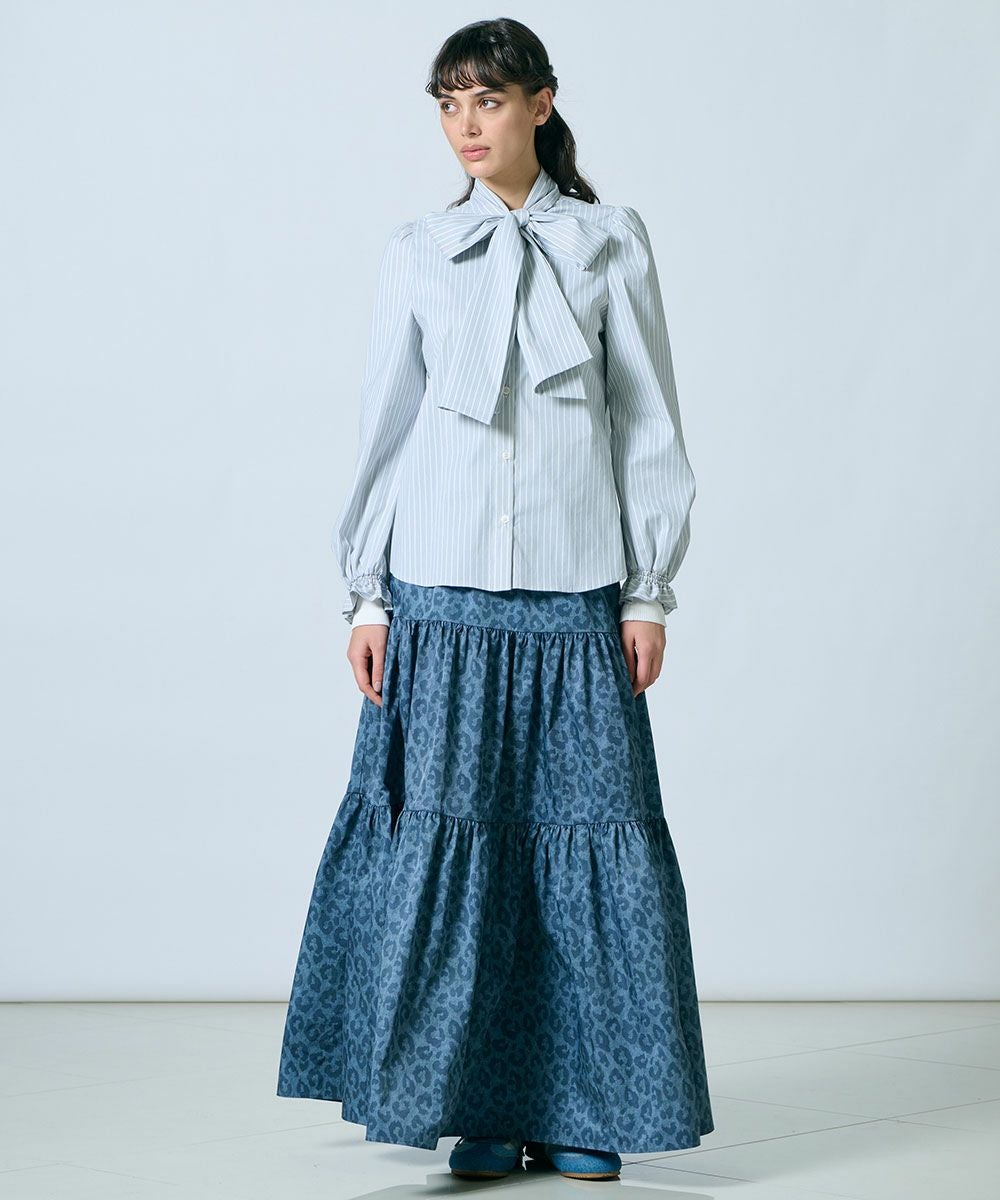 Sov. / パフスリーブストライプボウタイブラウス(SALE) TOPS Night