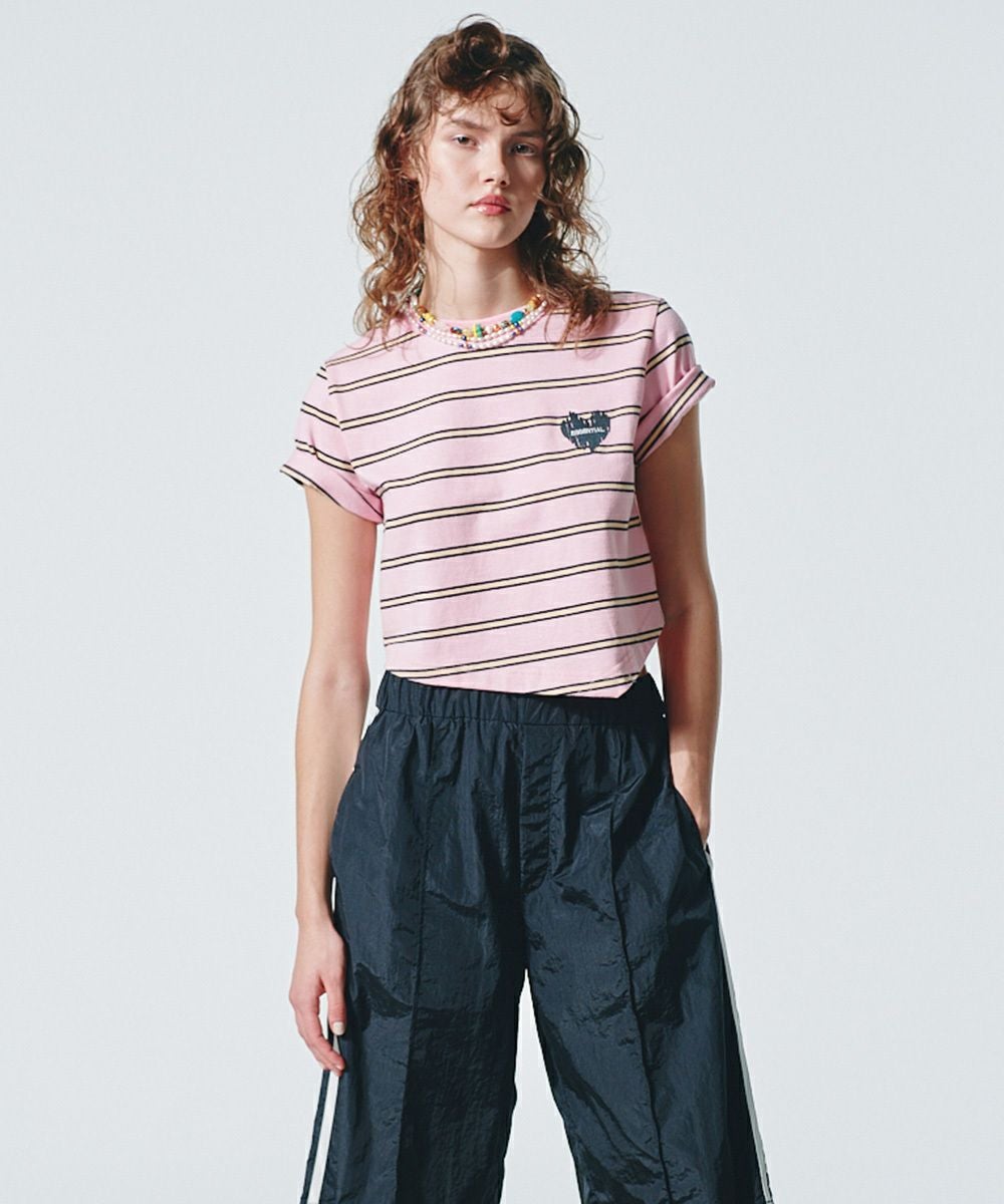 ESSENTIAL / ボーダー天竺アシンメトリーTシャツ TOPS Night STORE