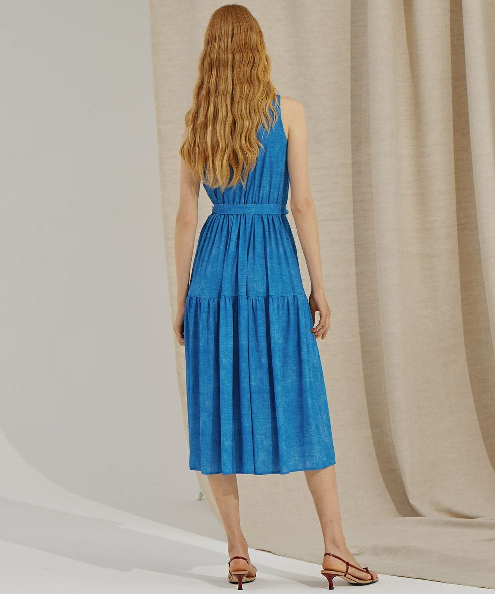CORCOVADO Surcace シャーリングドレス 36 ブルー 青 CORCOVADO / トリコットジャージデニムノースリーブドレス(SALE) DRESS