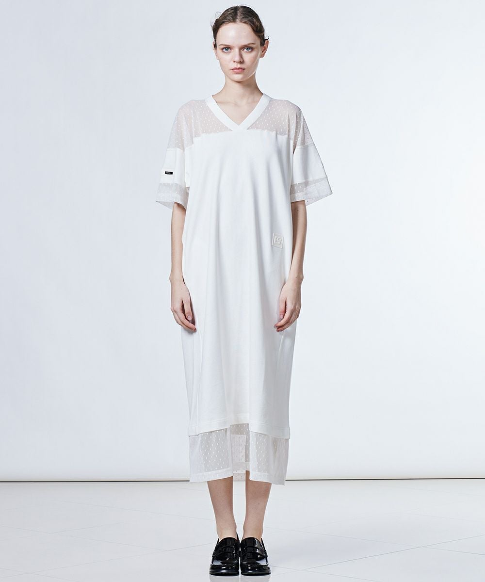 ESSENTIAL / 裏毛ドットチュールワンピース DRESS Night STORE