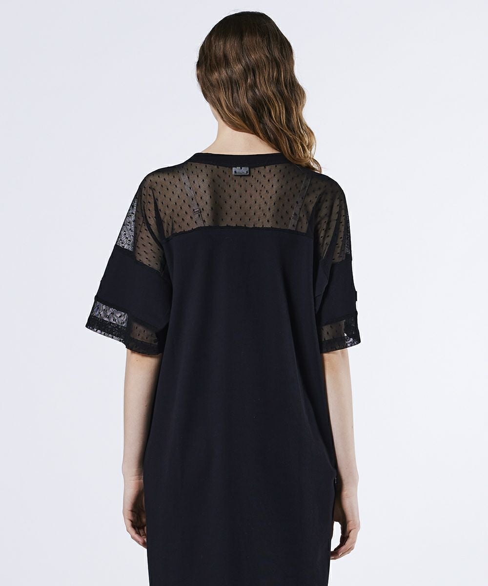 ESSENTIAL / 裏毛ドットチュールワンピース DRESS Night STORE