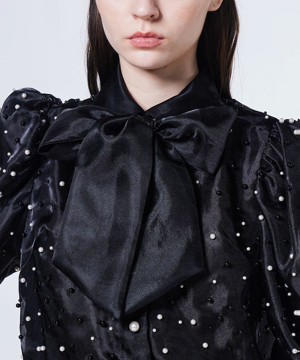 正規品　美品　Sov. パールシアーボウタイブラウス　38 Sov. / パールシアーボウタイブラウス TOPS Night STORE | ダブル