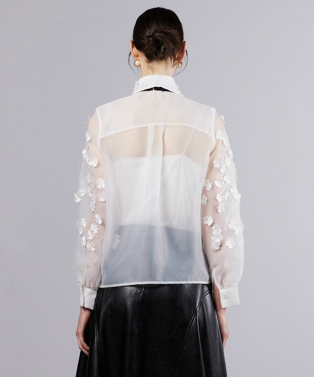 Sov. / オーガンジーフラワーボウタイシャツ TOPS Night STORE