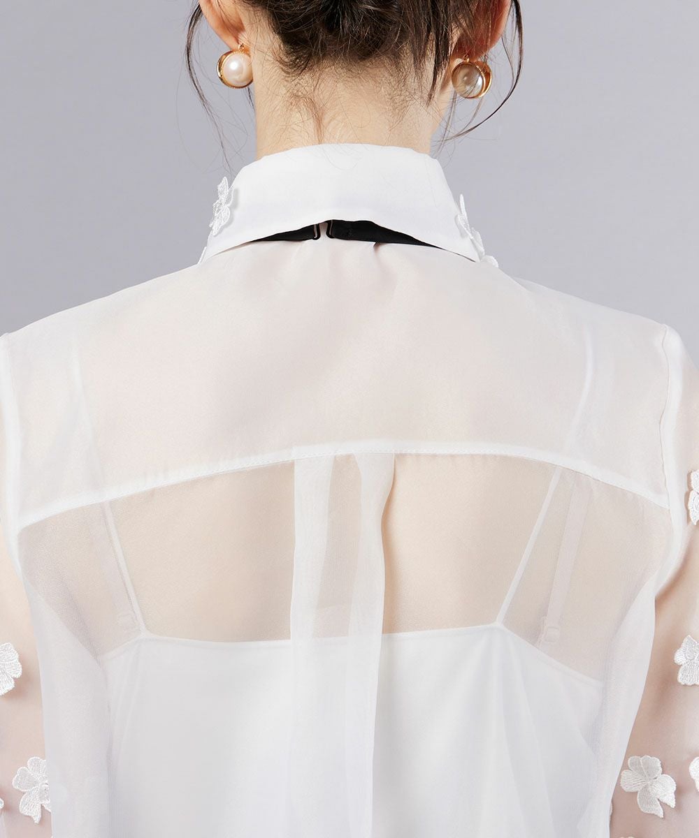 Sov. / オーガンジーフラワーボウタイシャツ TOPS Night STORE