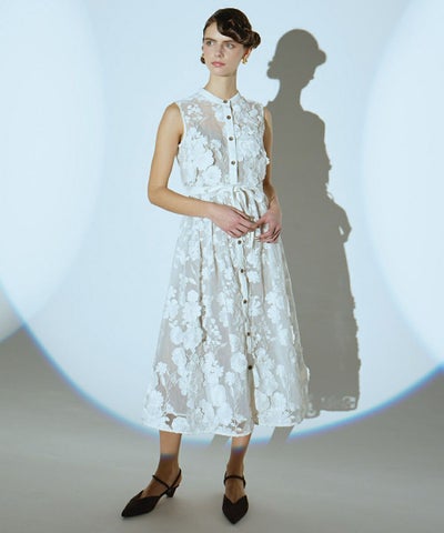 CORCOVADO / モノトーンフラワー オフショルダーサテンドレス DRESS 