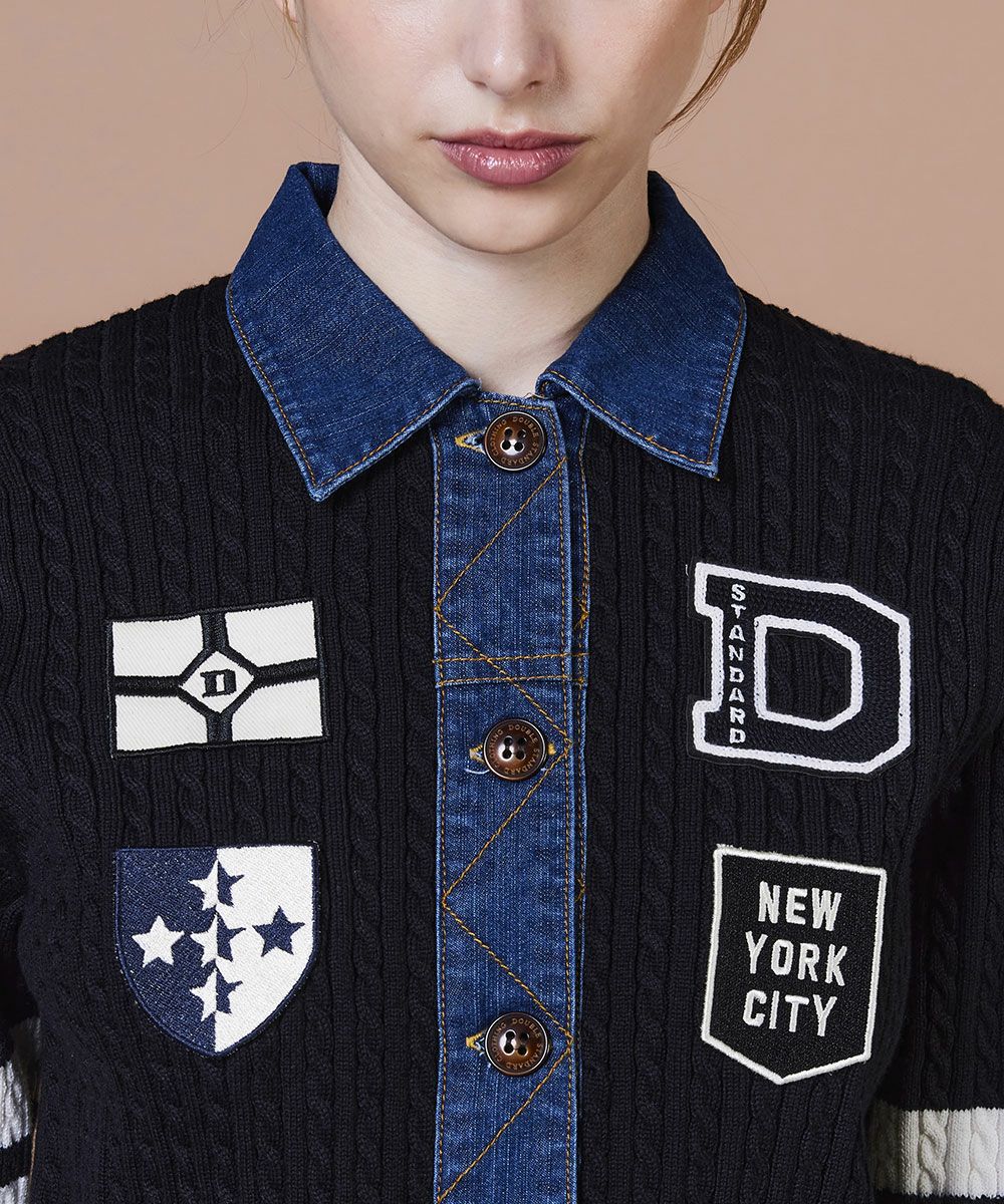 DOUBLE STANDARDデニムコンビブラックニットカーデMA18 DOUBLE STANDARD CLOTHING ダブルスタンダードクロージング ドッキング