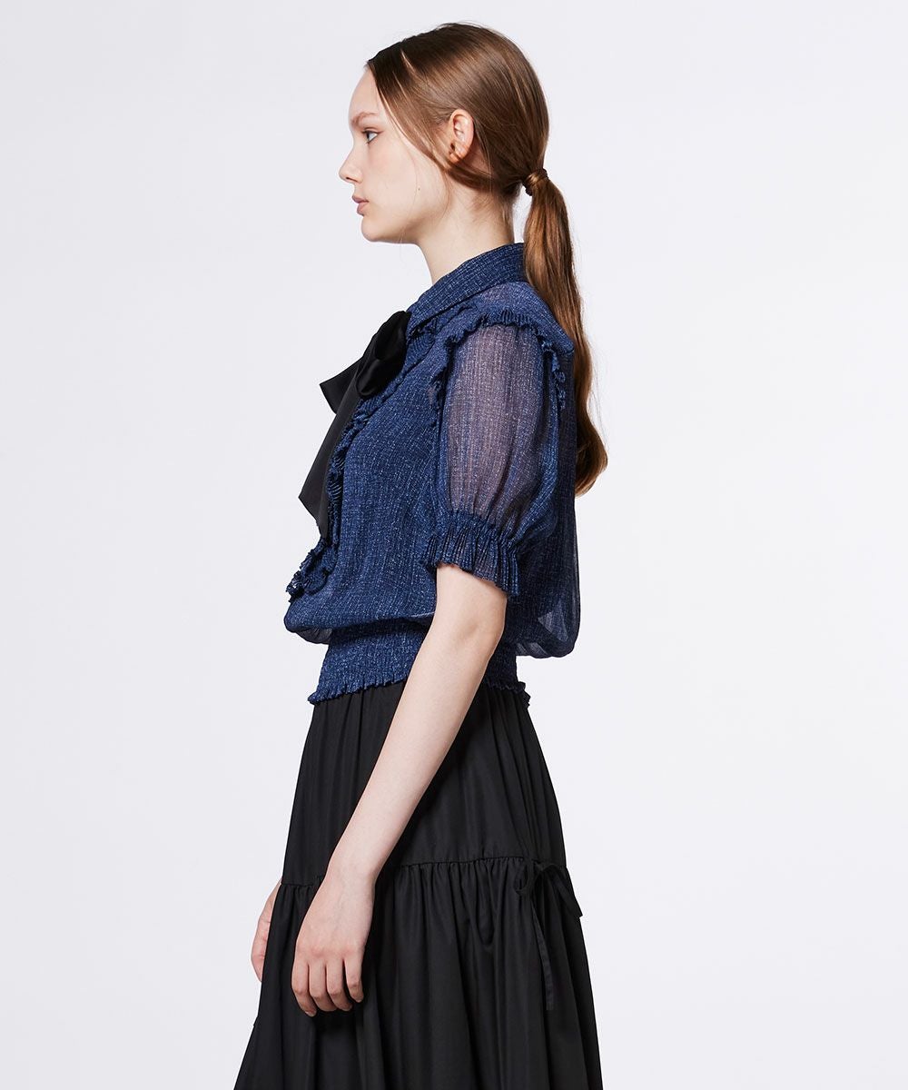 DSC / デニムプリントシフォンブラウス TOPS Night STORE | ダブル