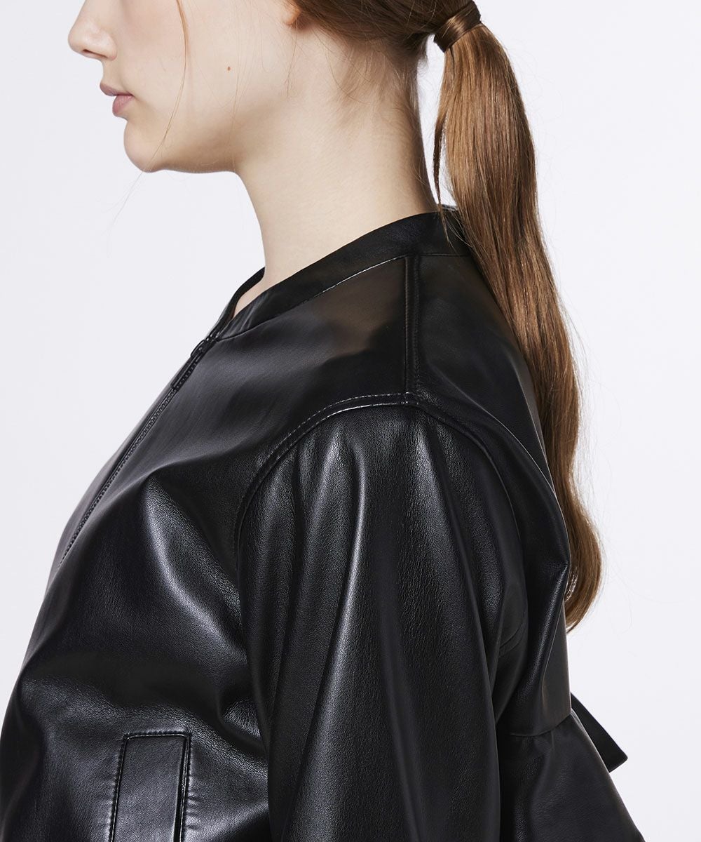 【新品】Sov. ソヴ ライダース ブルゾン フェイクレザー ブラック 38 セール】Big silhouette fake leather short jacket / ビッグ
