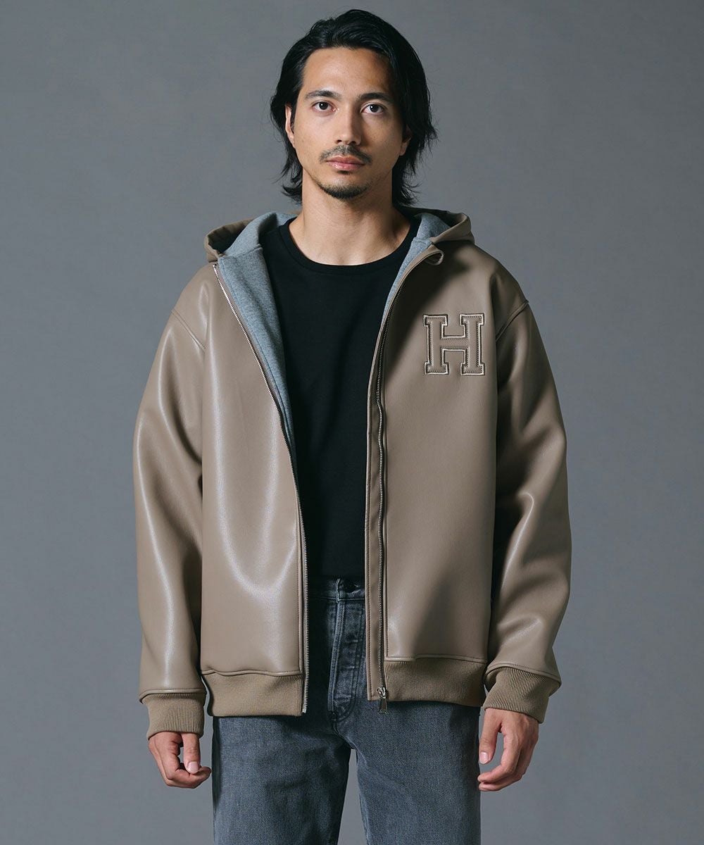 み*み様 TETE HOMME テットオム 羊革 レザーパーカー ダブルジッパー テットオム/TETE HOMME】レザーパーカー ジャケット ブルゾン (XL) 羊