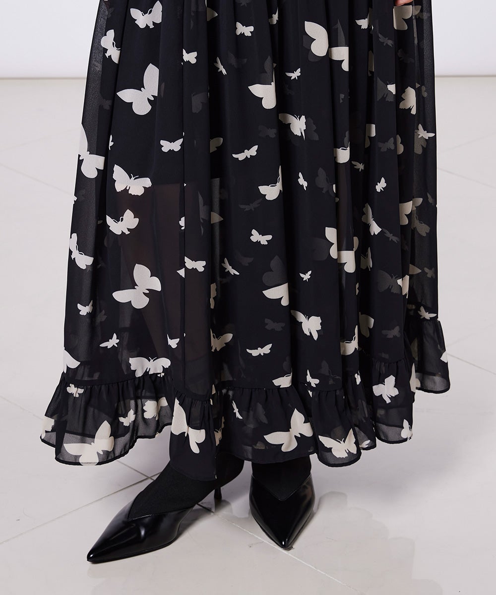 Sov. / バタフライプリント シフォンワンピース DRESS Night STORE