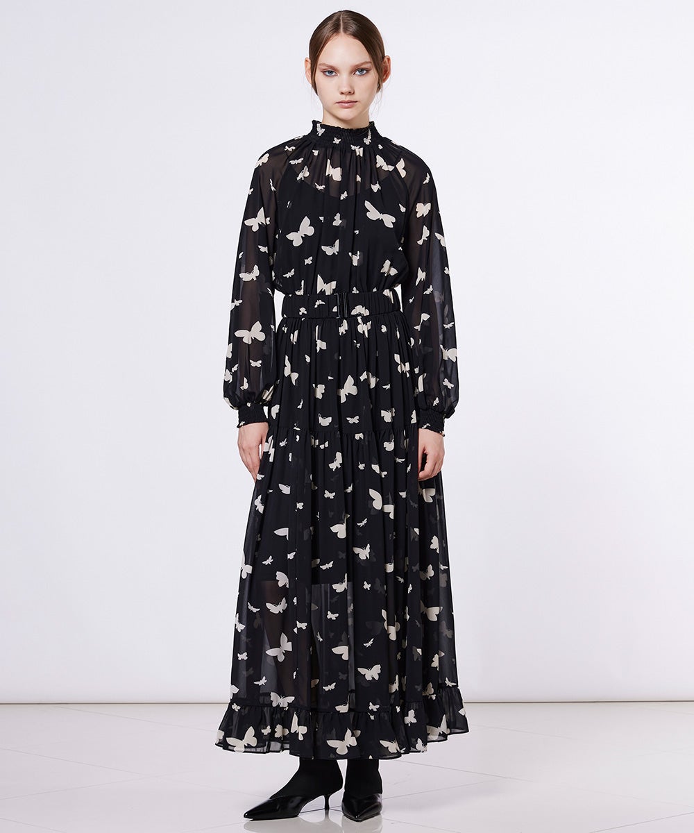 Sov. / バタフライプリント シフォンワンピース DRESS Night STORE