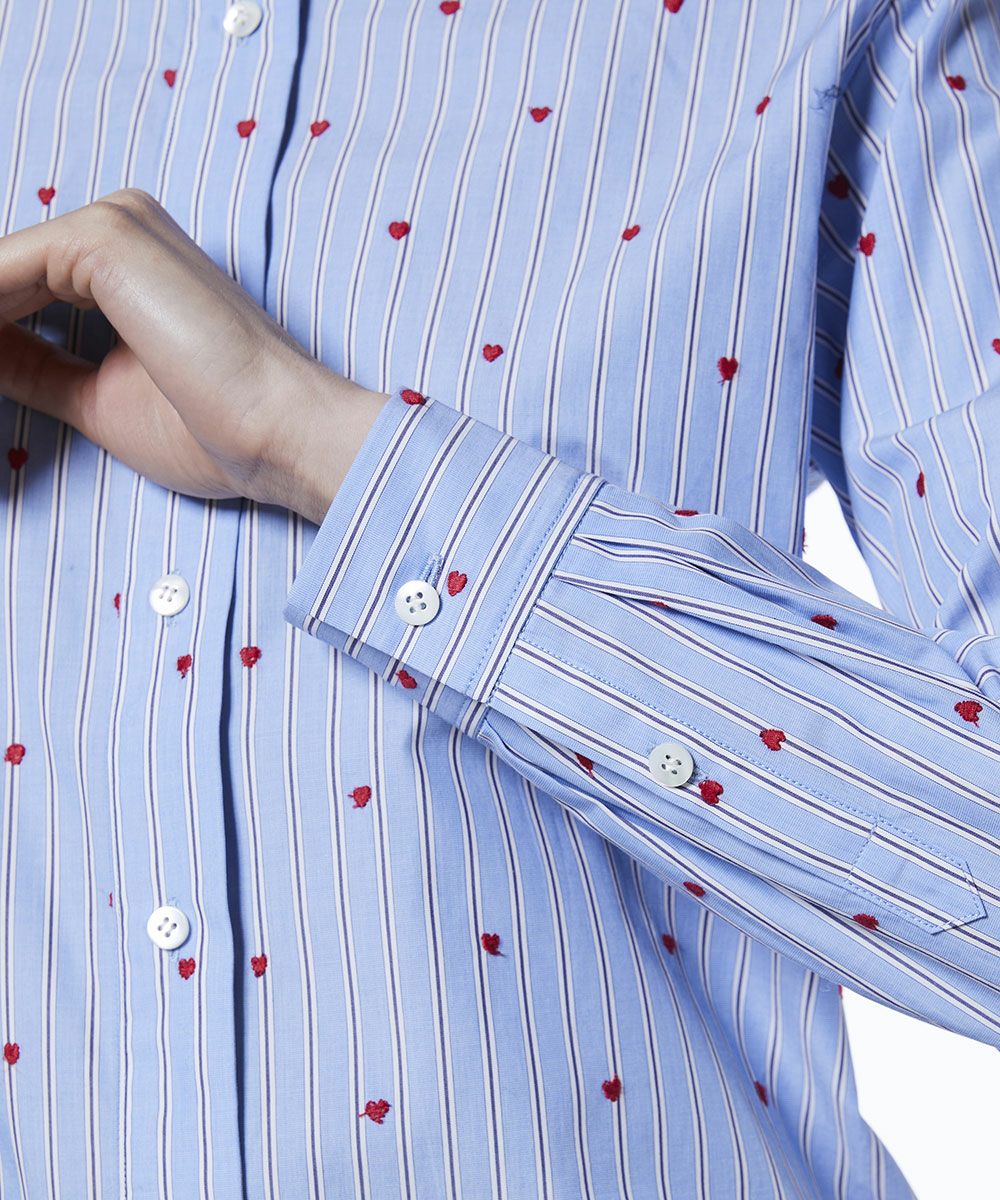 定価4万程度 ストライプ柄 長袖シャツ ハート刺繍 ONCILY（オンシェリー） シャツ HEART EMBROIDERY STRIPE SHIRT