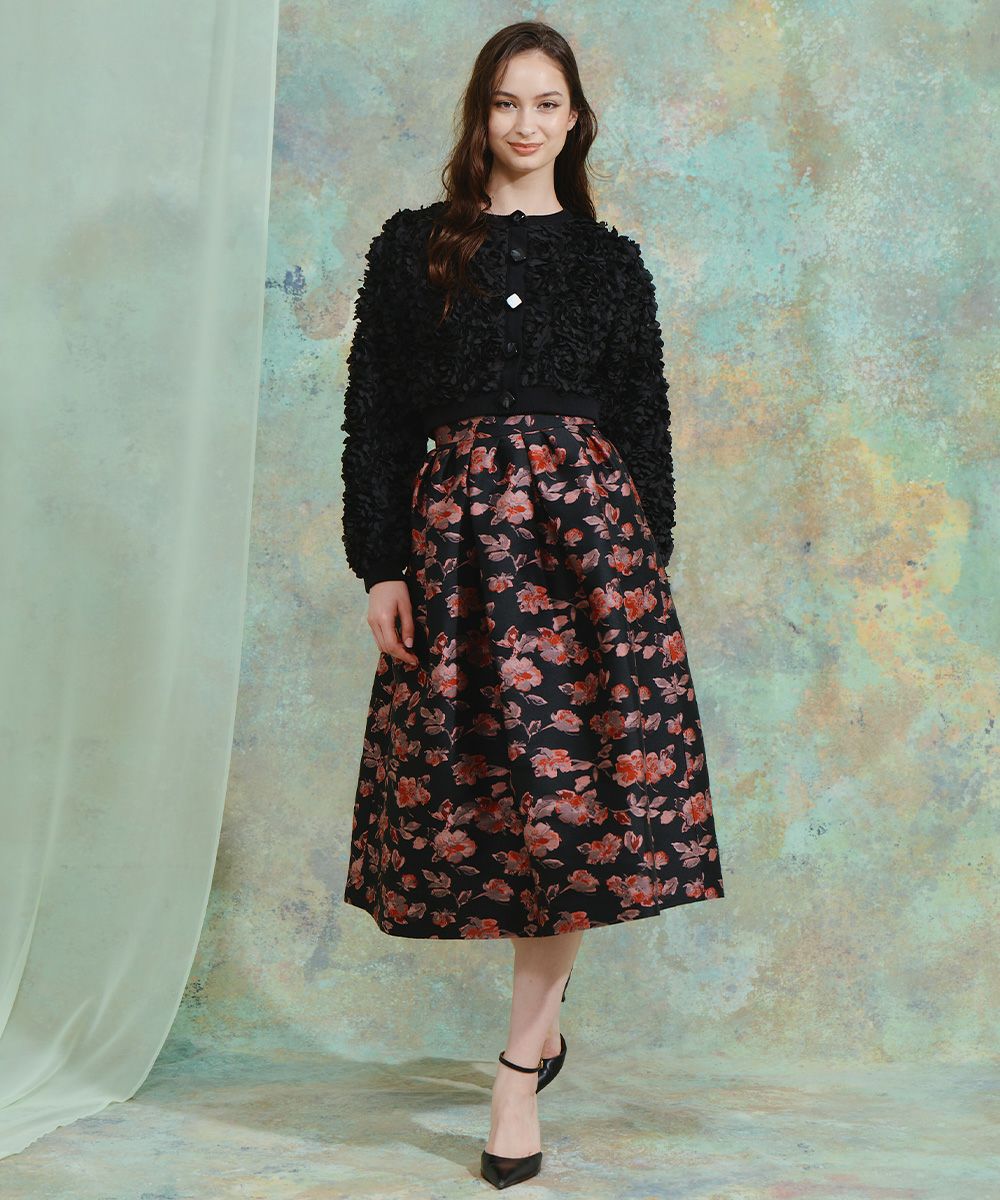 美品✨ 24AW Sov. ラメジャガードスカート 花柄 ブラック レッド 38 CORCOVADO / フラワージャガードスカート(SALE) BOTTOMS Night STORE