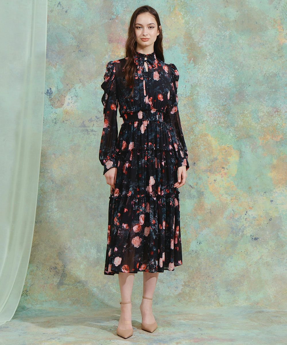 DOUBLE STANDARD CLOTHING フラワーシフォンワンピース36 Sov