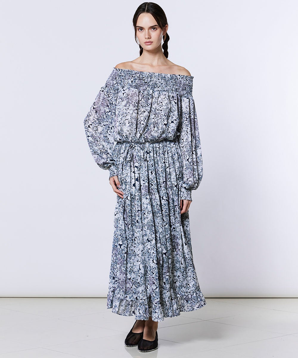 Sov. / シアーサテン オフショルダーティアードワンピース(SALE) DRESS