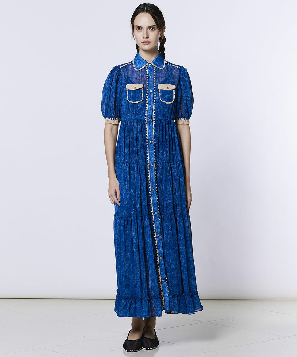 Sov. / デニムプリント シアーティアードワンピース DRESS Night STORE