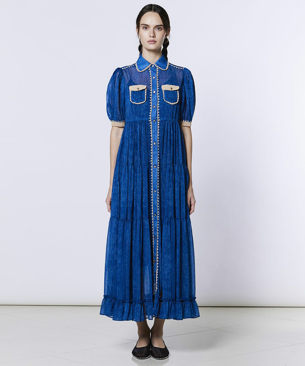 Sov. / デニムプリント シアーティアードワンピース DRESS Night STORE