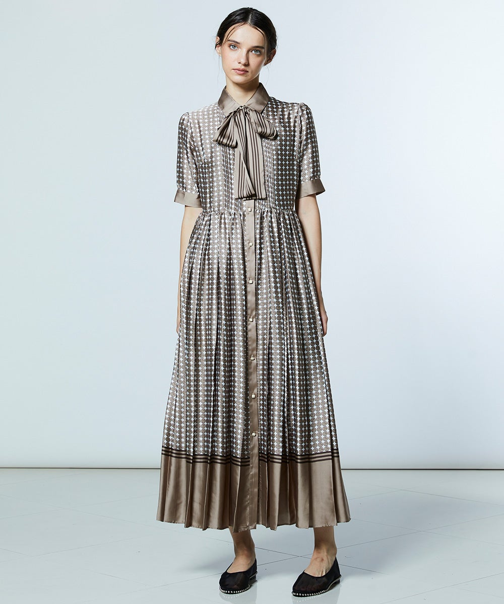 完売品◎ダブルスタンダードクロージング プリーツロングワンピース ボウタイ M DSC / サテンプリーツボウタイワンピース DRESS Night STORE | ダブル