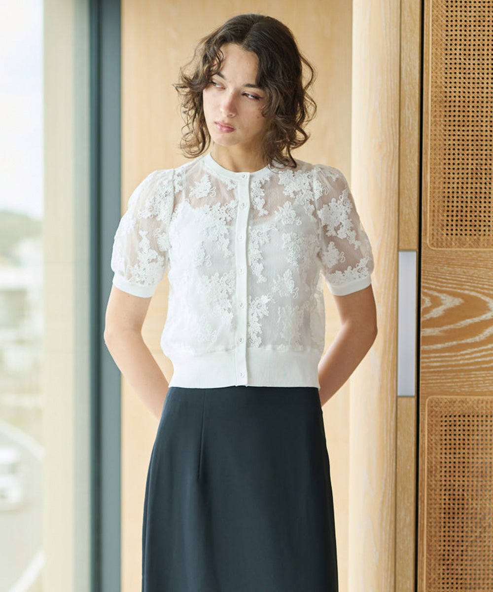 CORCOVADO / コード刺繍レース ショートカーディガン TOPS Night STORE