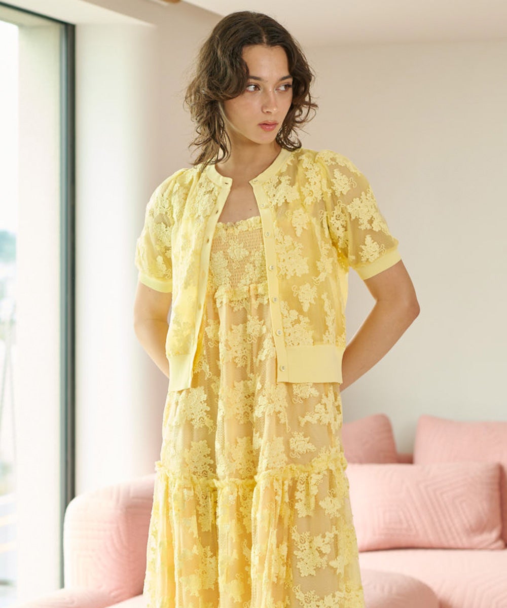 CORCOVADO / コード刺繍レース ショートカーディガン TOPS Night STORE
