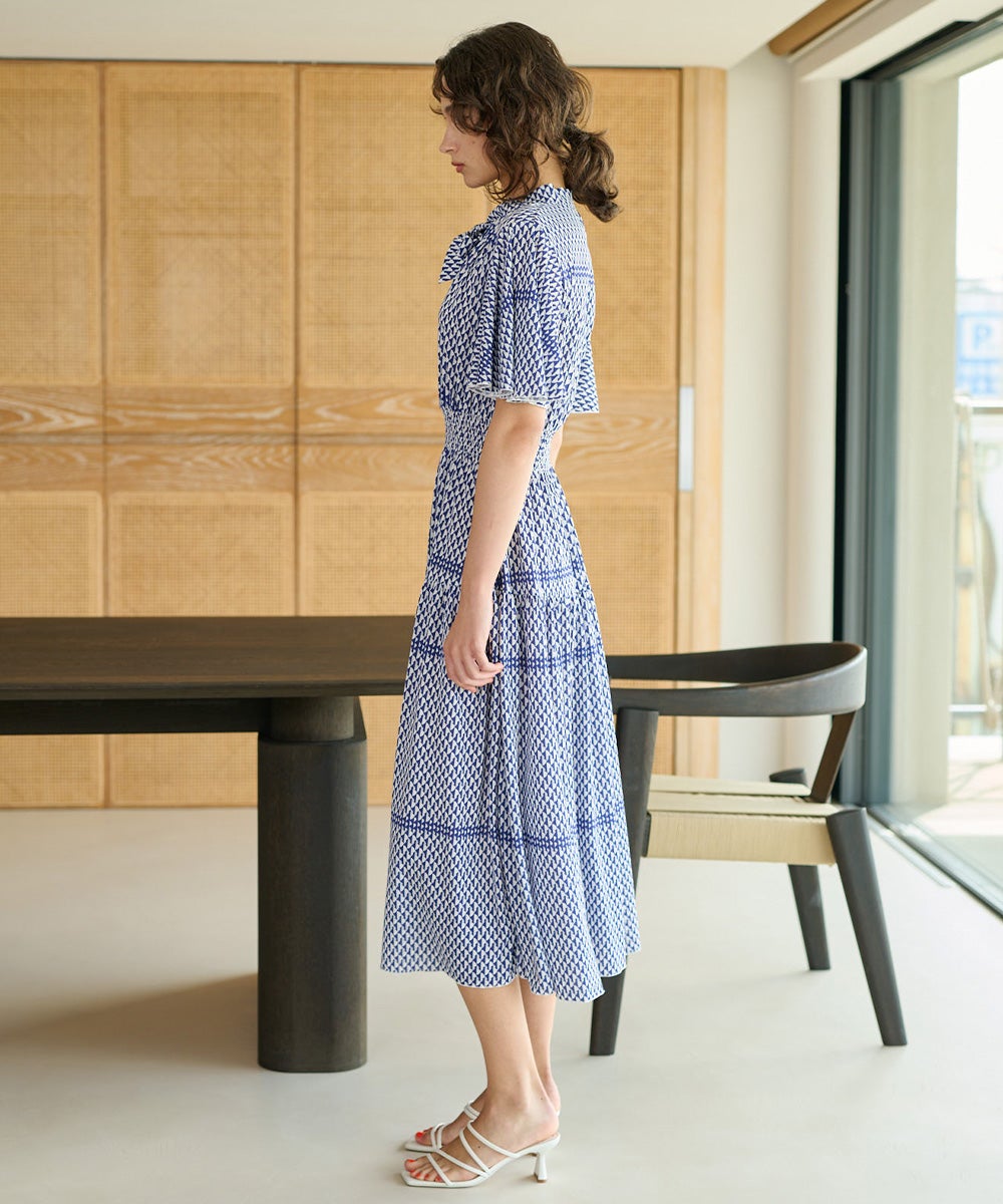 CORCOVADO ジャージボウタイワンピース　38 美品 CORCOVADO / トリコットジャージ フラワーボウタイドレス DRESS Night