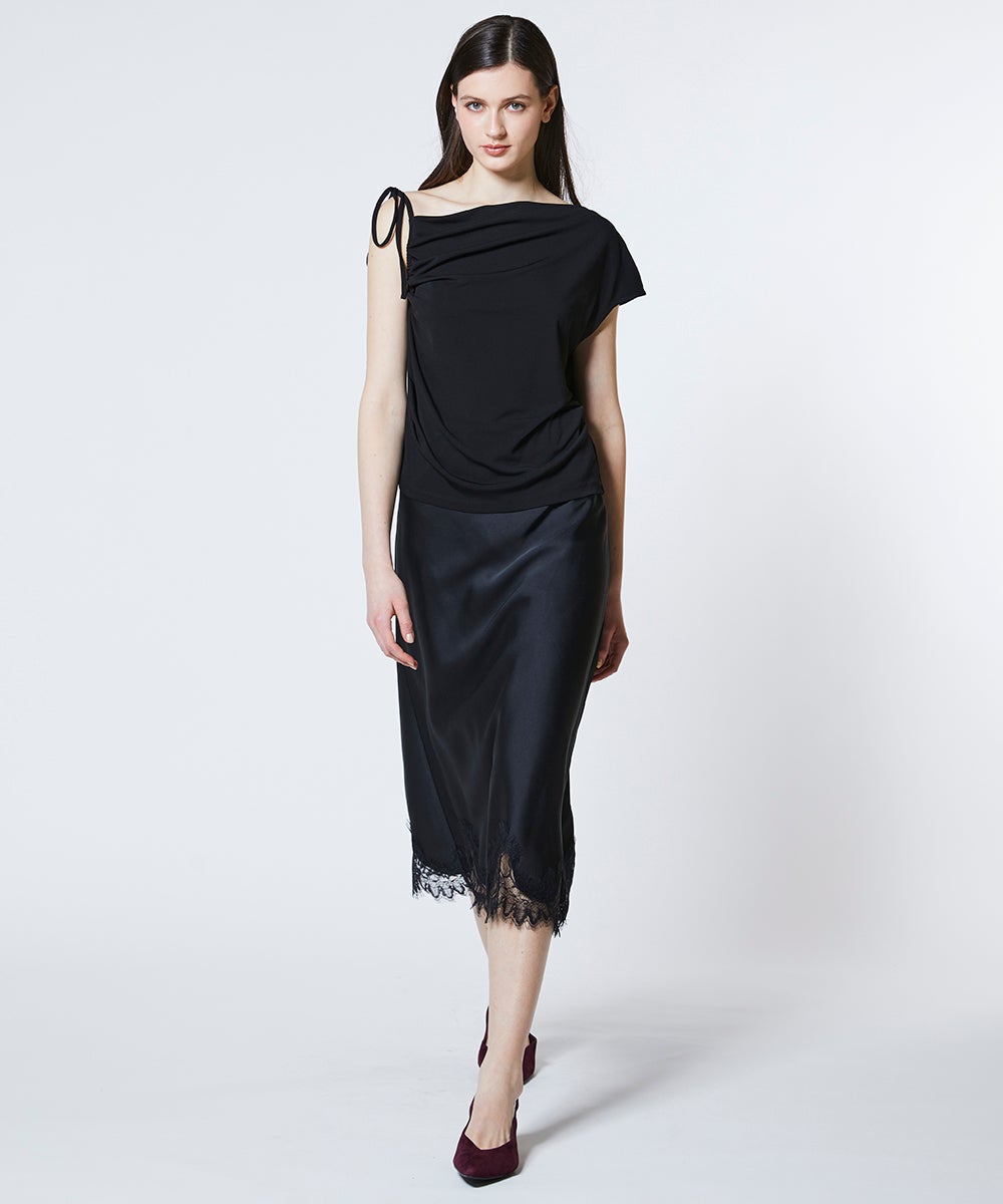 【美品】ソブ-Sov.-ドレープシフォンカットソー Sov. / ワンショルダードレープトップス TOPS Night STORE | ダブル