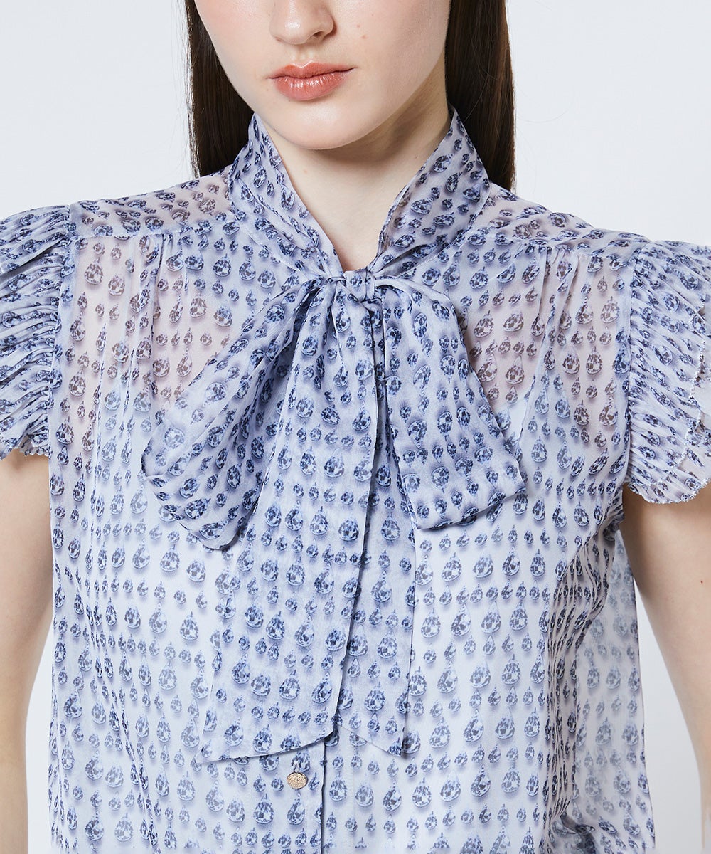 Sov. / ダイヤプリント シフォンボウタイブラウス TOPS Night STORE