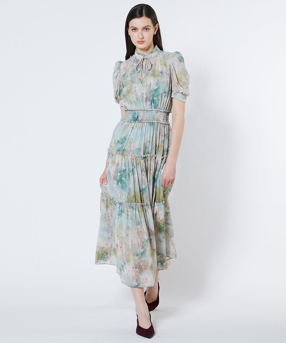 POINT 10%】Sov. / シフォンフラワーティアードワンピース DRESS Night