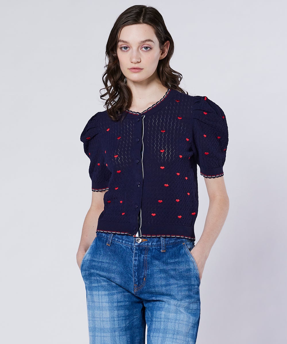 DSC / ハート刺繍パフスリーブサマーニット TOPS Night STORE | ダブル