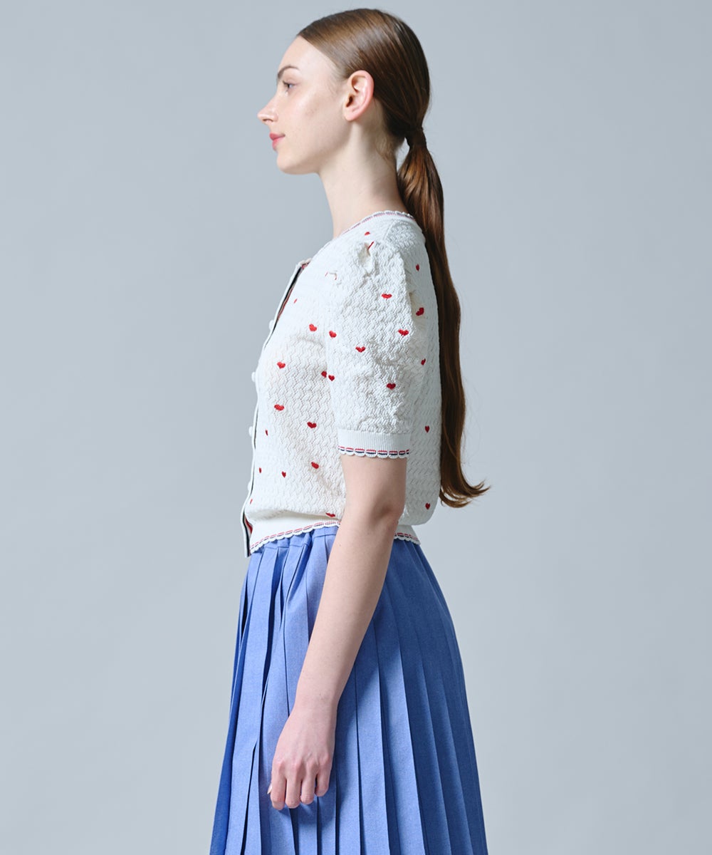 DSC / ハート刺繍パフスリーブサマーニット TOPS Night STORE | ダブル