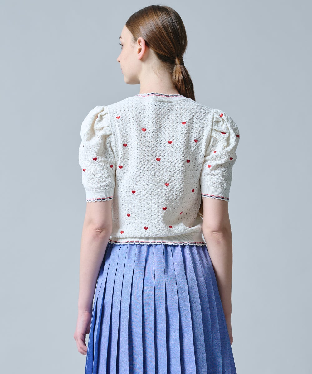 DSC / ハート刺繍パフスリーブサマーニット TOPS Night STORE | ダブル