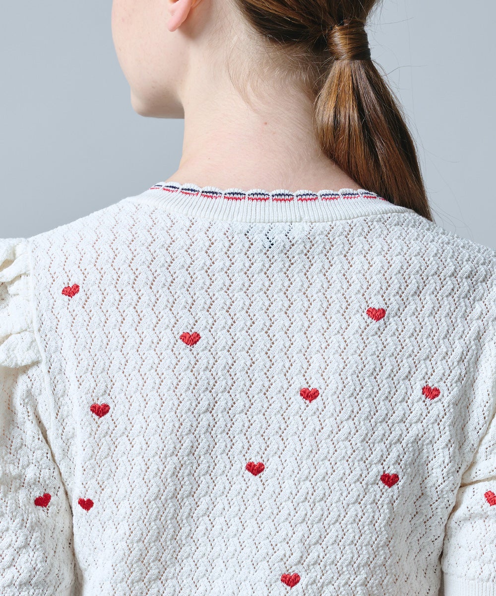 DSC / ハート刺繍パフスリーブサマーニット TOPS Night STORE | ダブル
