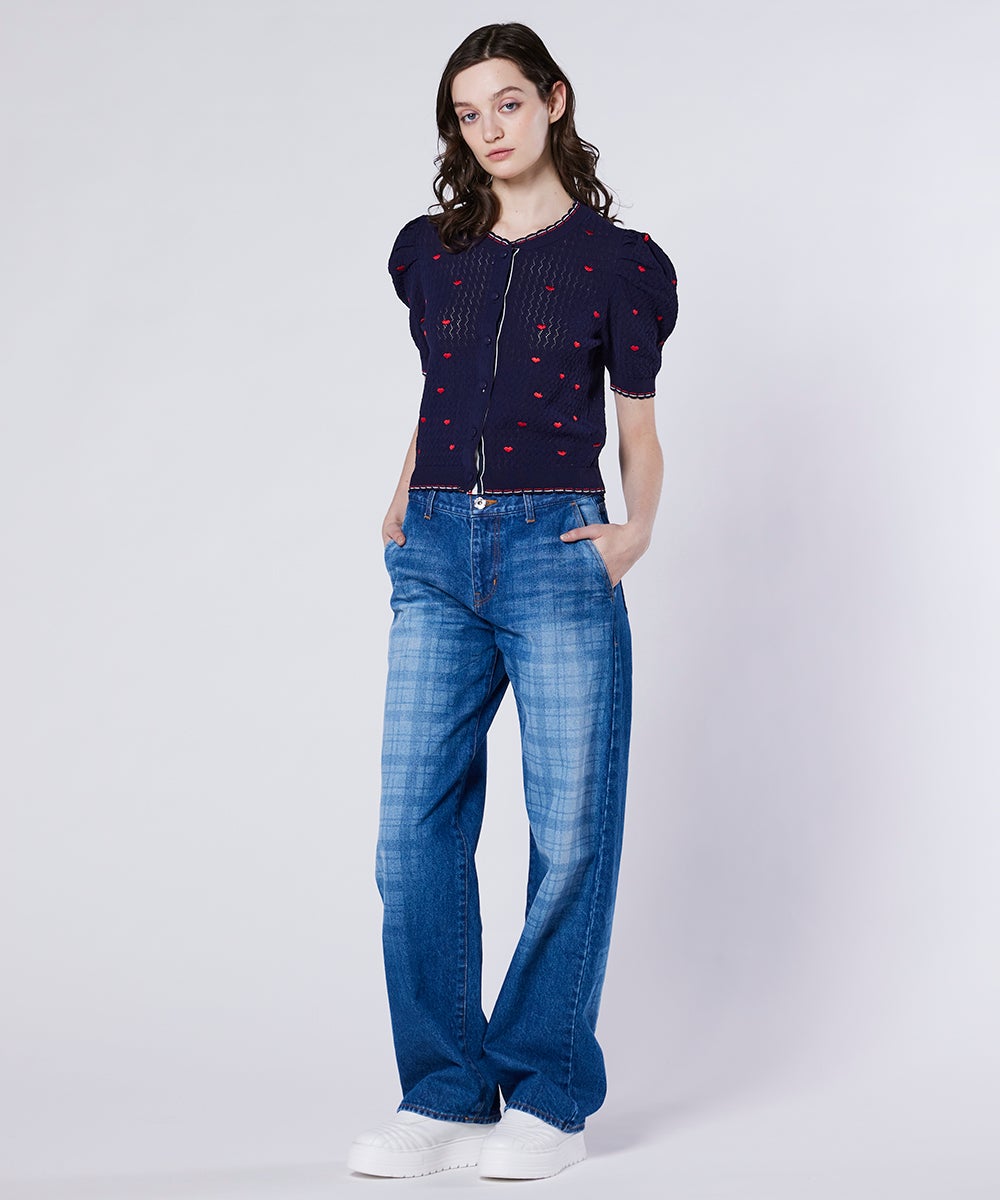 DSC / ハート刺繍パフスリーブサマーニット TOPS Night STORE | ダブル