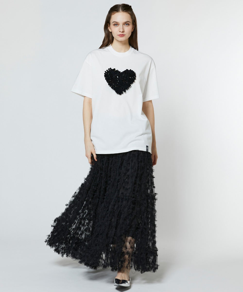 DSC / ハートフリル刺繍コットンTシャツ（WEB限定） TOPS Night STORE