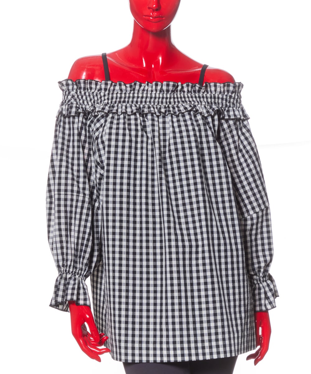 DSC / ギンガムチェックオフショルダーブラウス（WEB限定） TOPS Night