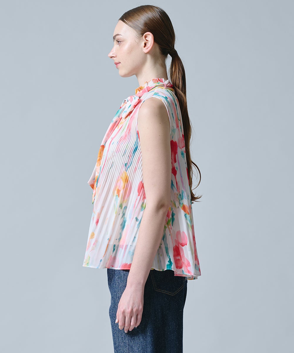 DSC / フラワーシフォンギャザーボウタイノースリブラウス TOPS Night