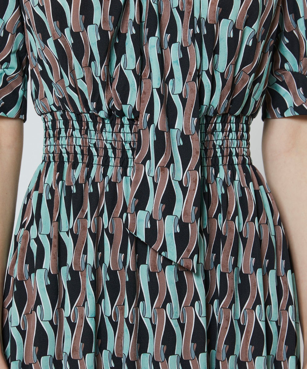CORCOVADO / ポリエステルジャージ パフスリーブボウタイドレス DRESS