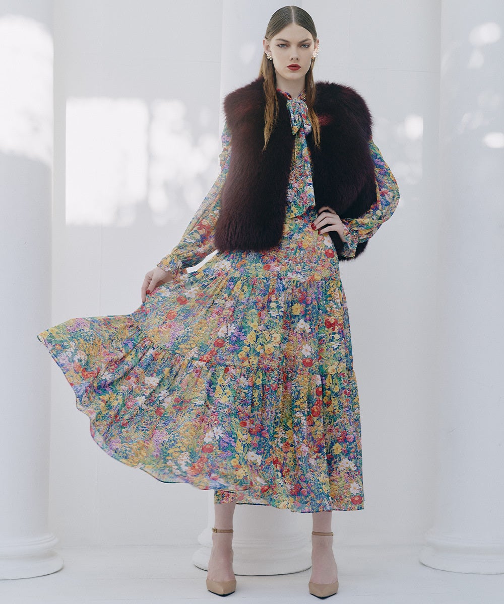 POINT 10%】Sov. / フラワープリント ティアードワンピース DRESS