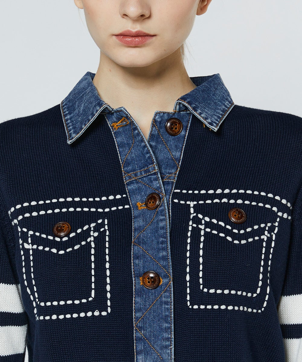 DSC / ドッキングデニムステッチニット TOPS Night STORE | ダブル