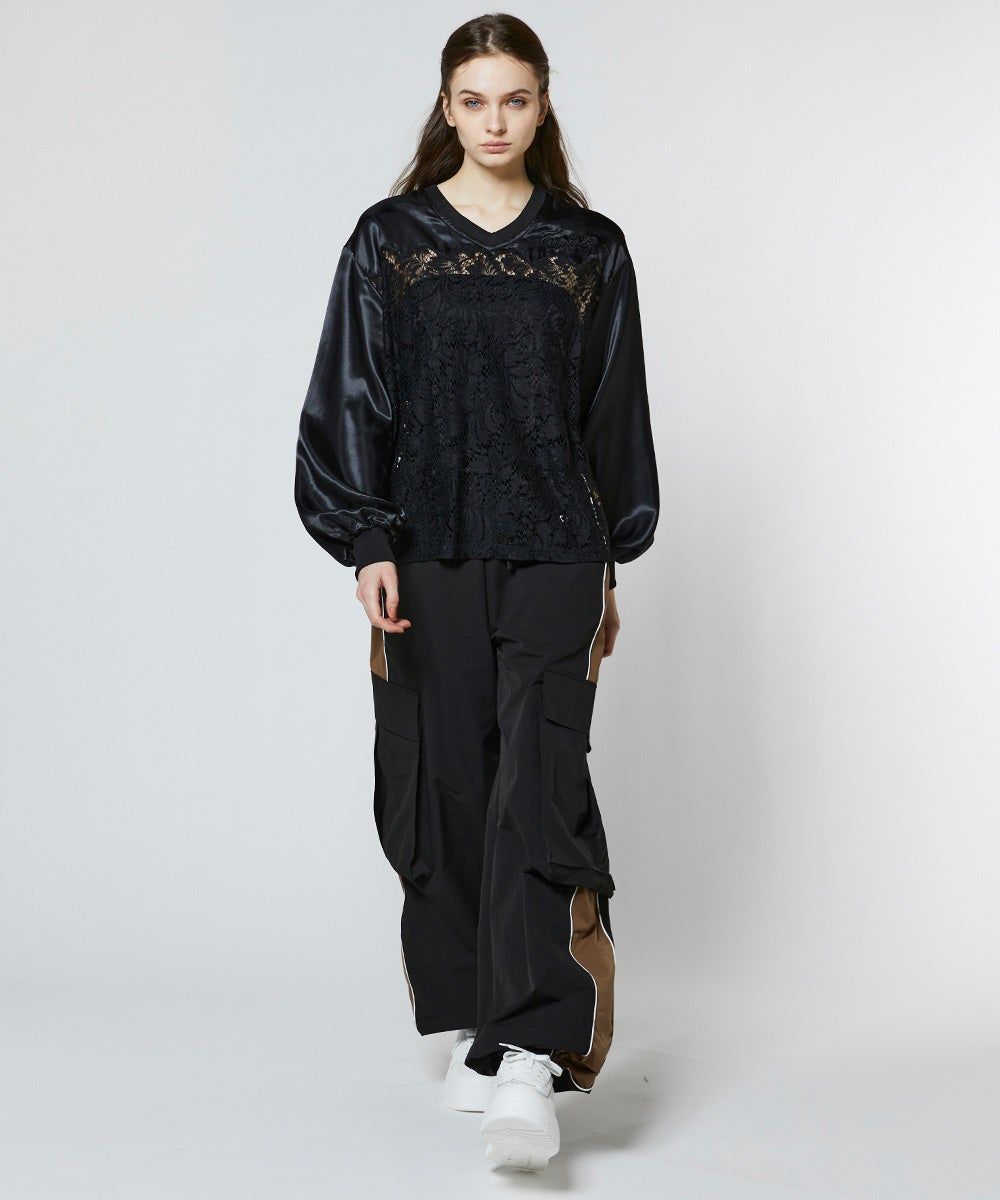 ESSENTIAL / オリジナルロゴ サテンレーストップス TOPS Night STORE