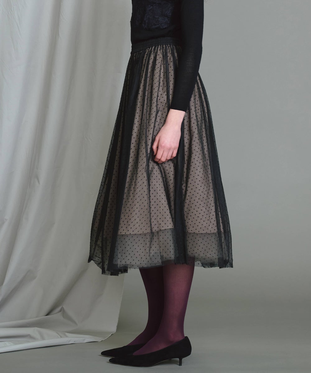 DOUBLESTANDARDCLOTHINGチュールフレアSK定価¥41,800 CORCOVADO / ドッドソフトチュールフレアスカート BOTTOMS Night STORE